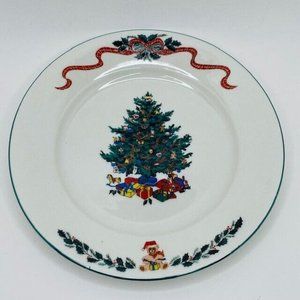 Newcor Origins Holiday Dessert Plate #126 Christmas Morning Tree Teddy Garland